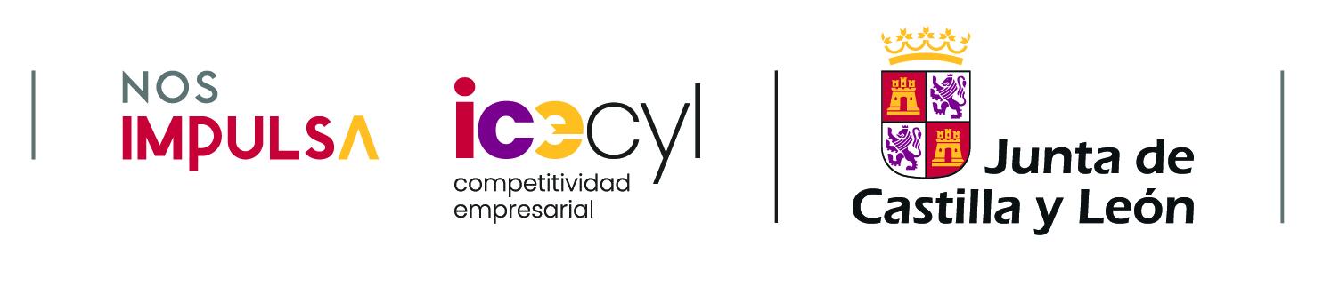 Emblema de la Junta de Castilla y León, logotipo del ICE y lema Nos impulsa